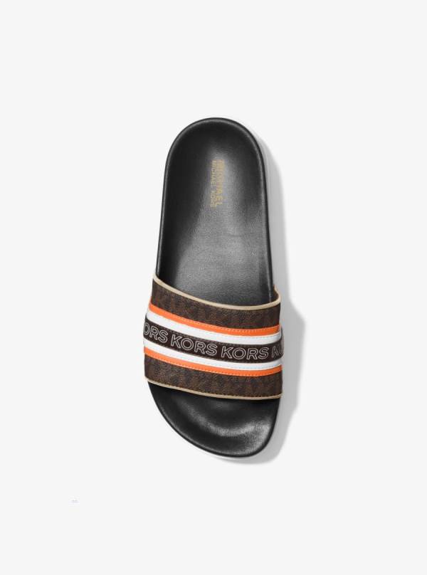 Damske Slapky Michael Kors Tyra Logo Tape Hnede - Topanky Michael Kors Lacne | UTHFJ-0478